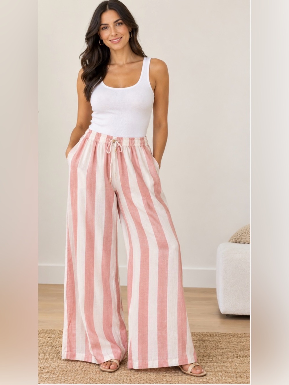 True Destinations Striped Wide Leg Pants